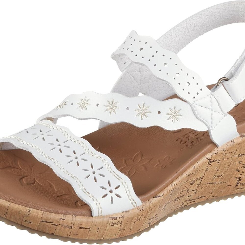 Women's Vegan Wedge Sandal 2.25-Inch Heel Embroidered Slip On Comfort